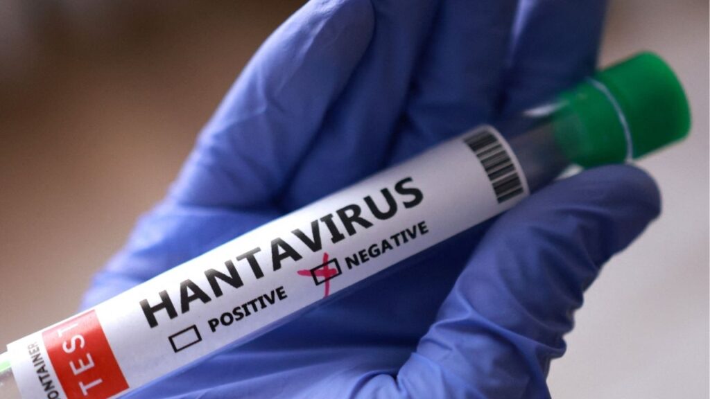 A test tube labelled "Hantavirus negative" is held in this illustration taken May 7, 2026. (Reuters/Dado Ruvic/Illustration)
