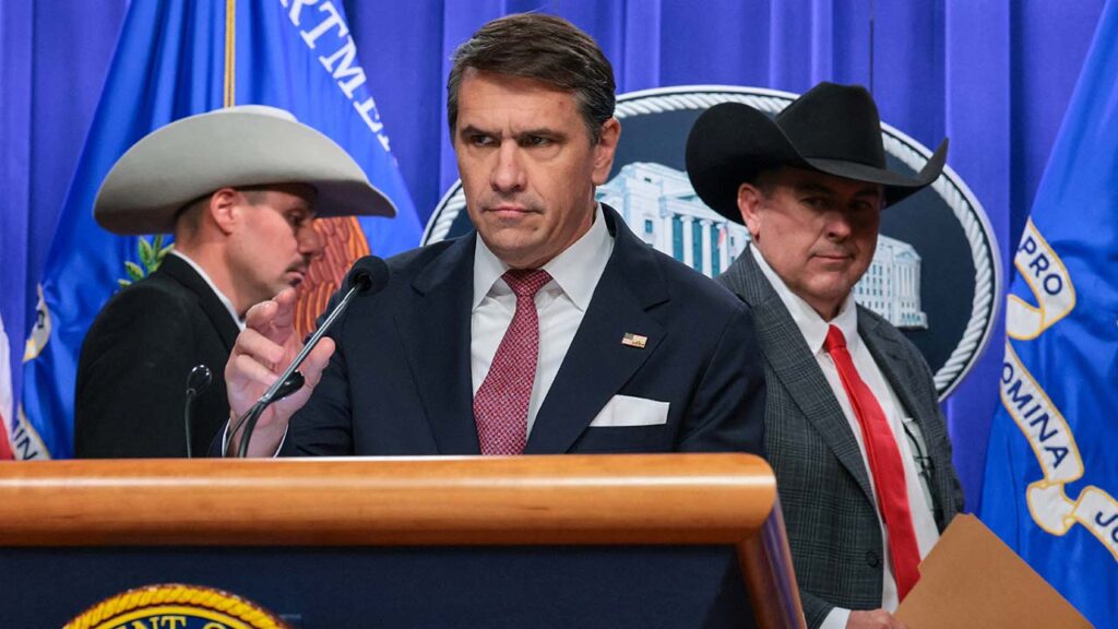 U.S. Acting Attorney General Todd Blanche arrives to begin a news conference to announce results of their investigation into potential antitrust violations in the meat-packing industry at the Justice Department in Washington, D.C., U.S., May 4, 2026. (Reuters/Jonathan Ernst)