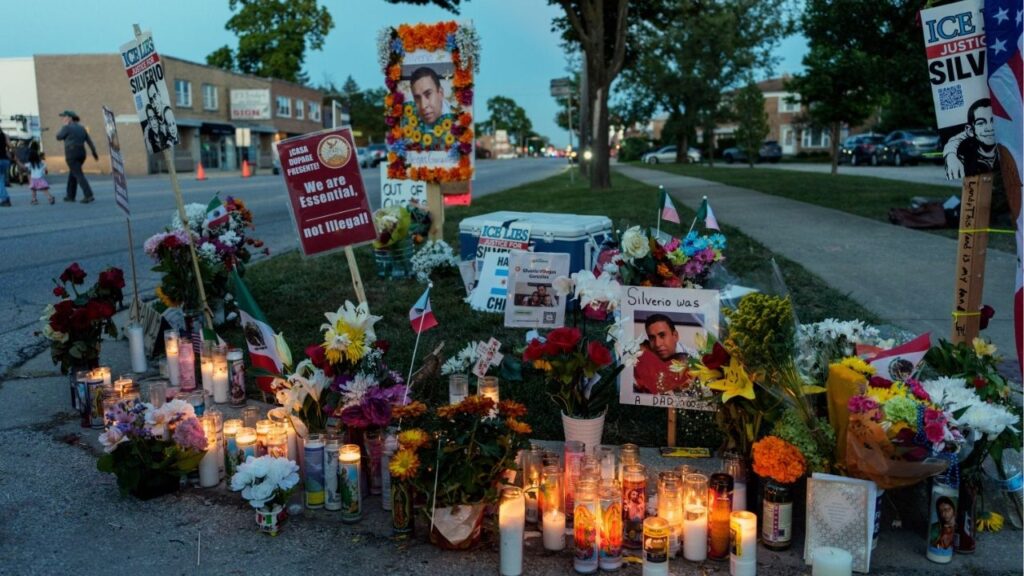 An impromptu memorial on Sept. 15, 2025, for Silverio Villegas-Gonzalez, who was shot by an ICE agent in Franklin Park, Ill., last year. State officials said on Tuesday, May 5, 2026, that they are investigating the shooting. (Todd Heisler/The New York Times)
