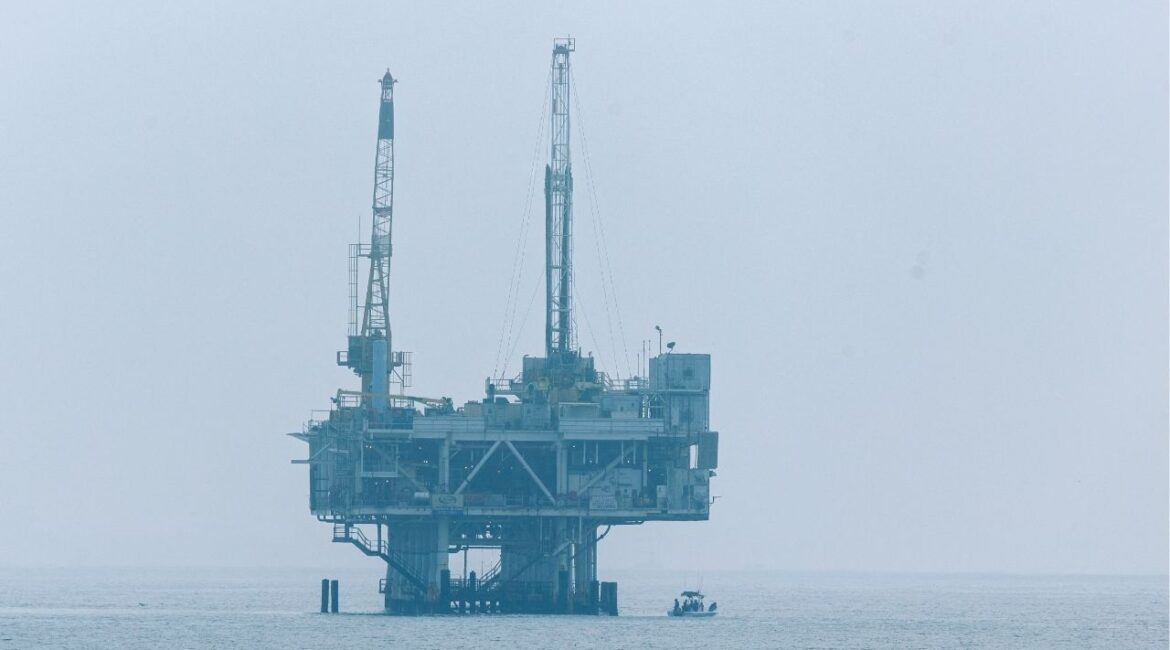 An offshore oil rig platform off the coast of California from Seal Beach, California, U.S., November 11, 2025. (Reuters File)