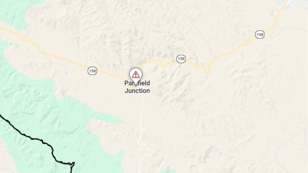An overturned semi-truck blocked Highway 198 in Fresno County on Monday between the Monterey-Fresno county line and Firestone Avenue, with Caltrans estimating the closure would last about five hours. (Caltrans)