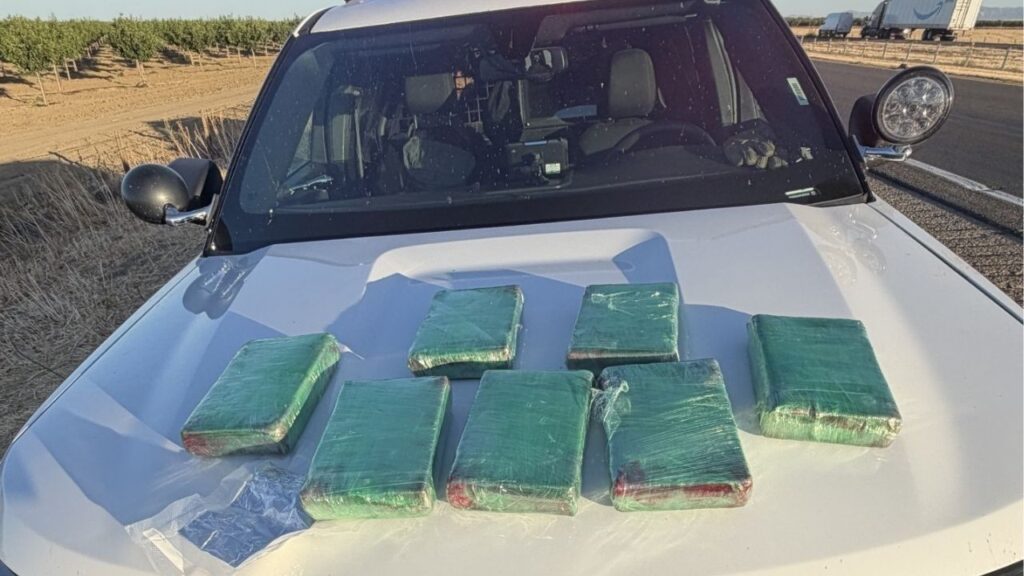 Authorities say Fresno County sheriff’s deputies confiscated more than 22 pounds of fentanyl and arrested four men in two separate Interstate 5 traffic stops near Coalinga over the past month. (Fresno County SO)