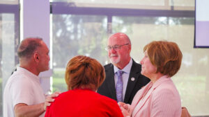 Clovis City Councilmember Drew Bessinger speaks with attendees during the 2026 Clovis Mayor’s Annual Breakfast in Clovis, California. (GV Wire/Eric Martinez)