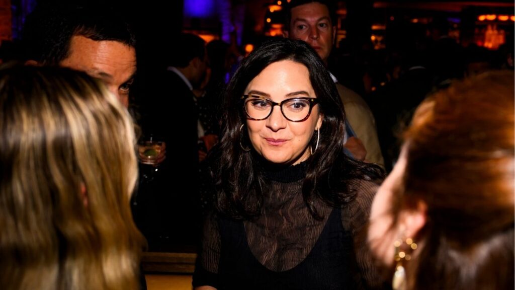 Editor-in-chief of CBS News Bari Weiss mingles with guests during United Talent Agency's (UTA) Celebration of America's Journalists party, one of many events associated with Saturday’s White House Correspondents Association Dinner, at Osteria Mozza on April 24, 2026 in Washington. CBS News declined to renew its contract with the “60 Minutes” correspondent Sharyn Alfonsi, six months after her segment on torture in Salvadoran prisons was pulled off the air abruptly by the news division’s editor in chief, Bari Weiss. (Pete Kiehart/The New York Times)