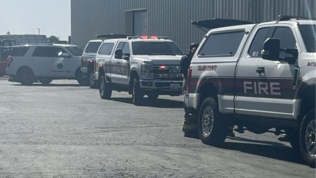 Fire crews responded to a commercial structure fire near Avenue 264 and Highway 99 in the Visalia area, where the blaze was brought under control and no injuries were reported, authorities said. (Tulare County FD)
