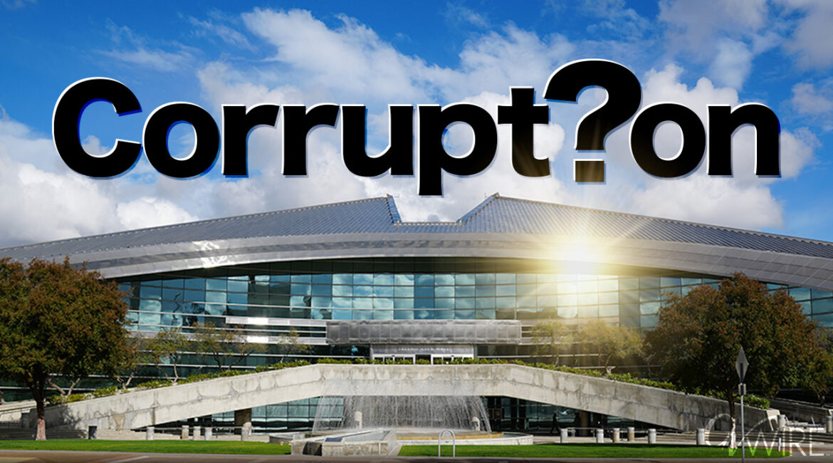 Composite image of Fresno City Hall and the word Corrupt?on