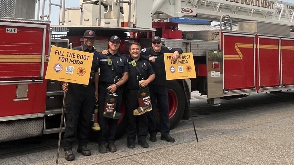 Fresno City firefighters will collect donations June 1 at Blackstone and Nees avenues as part of the Muscular Dystrophy Association’s annual Fill the Boot campaign supporting research and care for people living with muscular dystrophy, ALS and related neuromuscular diseases. (Fresno FD)