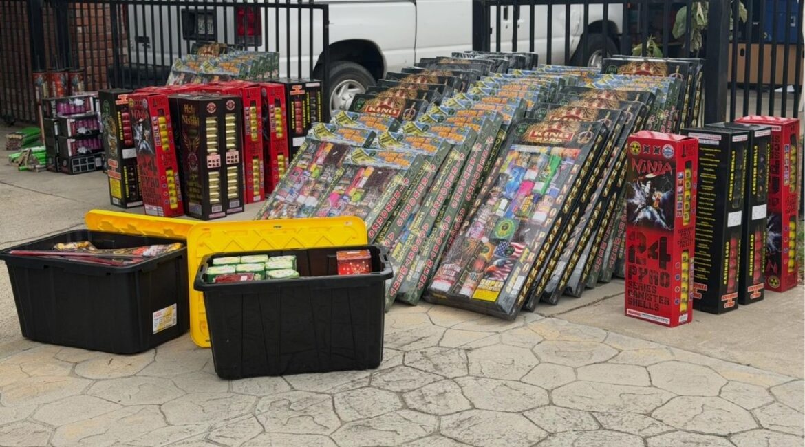 Fresno authorities arrested a man Thursday after seizing nearly 1,300 pounds of illegal fireworks worth more than $10,000 during a joint fire and police investigation. (Fresno FD)
