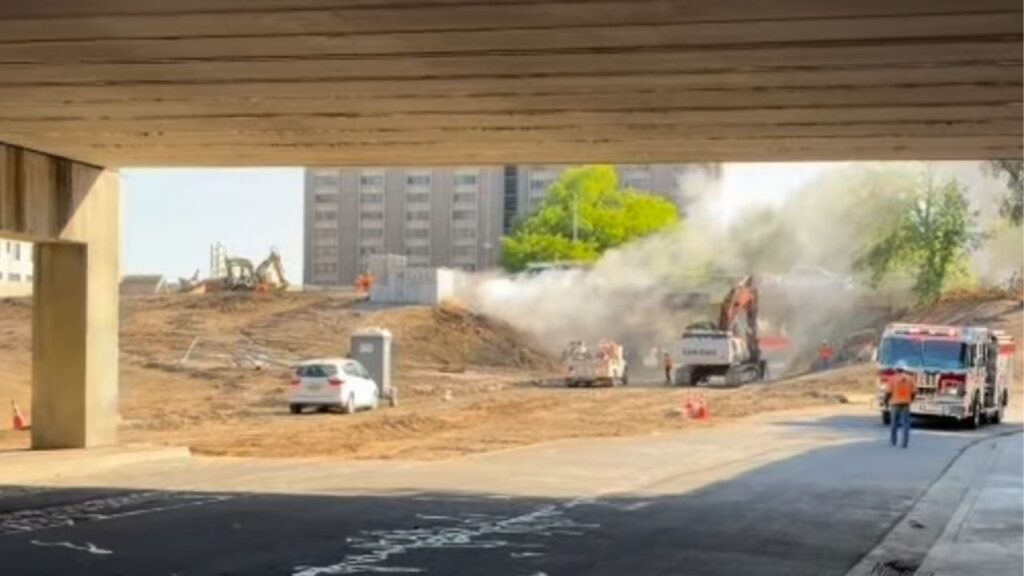 Fresno firefighters responding to smoke beneath the H Street overpass Monday morning found and extinguished a fire in a downtown utility vault, where two people were later discovered dead. (Fresno FD)