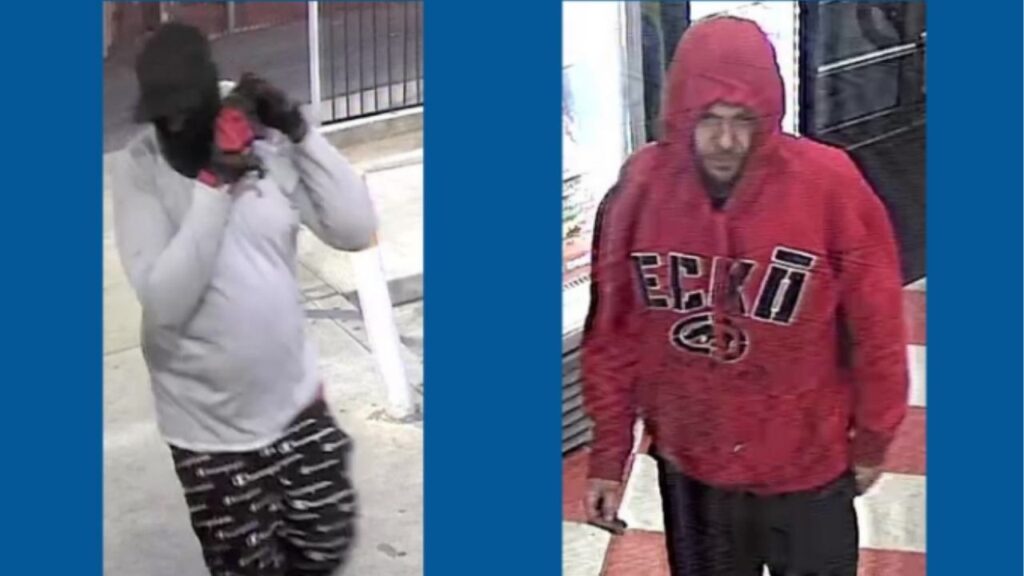 Fresno police are asking for help identifying two suspects accused of stealing food and drinks from a business near Belmont and Calaveras avenues and injuring a store clerk during the May 18 incident. (Fresno PD)