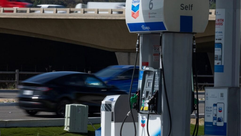 Gasoline pumps stand at a gas station near the highway in Encinitas, California, U.S., April 30, 2026. (Reuters/Mike Blake)
