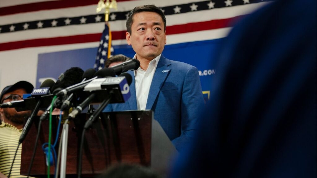 Gene Wu, the Texas House Democratic Caucus chairman, is among the lawmakers Gov. Greg Abbott sought to expel last year, speaks during a news conference in Carol Stream, Ill. Aug. 3, 2025. The Texas Supreme Court on Friday, May 15, 2026, rejected an attempt by Gov. Greg Abbott to remove Democratic lawmakers from office, ending a high-stakes legal battle that began when the lawmakers fled the state to delay a Republican redistricting drive last year. (Jim Vondruska/The New York Times)