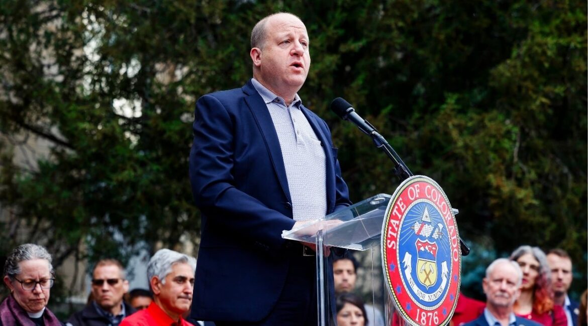 Gov. Jared Polis, a Democrat, in Boulder, Colo., June 4, 2025. Polis was censured by his own party on Wednesday night, May 20, 2026, over his decision to free Tina Peters, a high-profile election denier and supporter of President Trump serving nine years in prison for tampering with voting machines. (Michael Ciaglo/The New York Times)