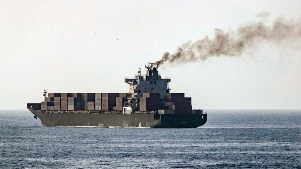 In a photo from the U.S. Central Command, the Iranian-flagged MV Touska container ship. Pakistan said Monday that it had facilitated the transfer of 22 crew members from the Iranian ship, describing the move as a “confidence-building measure” coordinated with the United States and Iran. (U.S. Central Command via The New York Times)