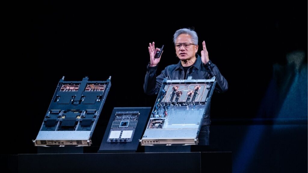 Jensen Huang, president and chief executive of Nvidia, delivers a keynote address during the Nvidia GTC conference in Washington, Oct. 28, 2025. The White House has approved a secret $9 billion request to acquire the cutting-edge computer chips that America’s spy agencies need to tap into the full capabilities of the latest artificial intelligence models, according to current and former U.S. officials. (Eric Lee/The New York Times)