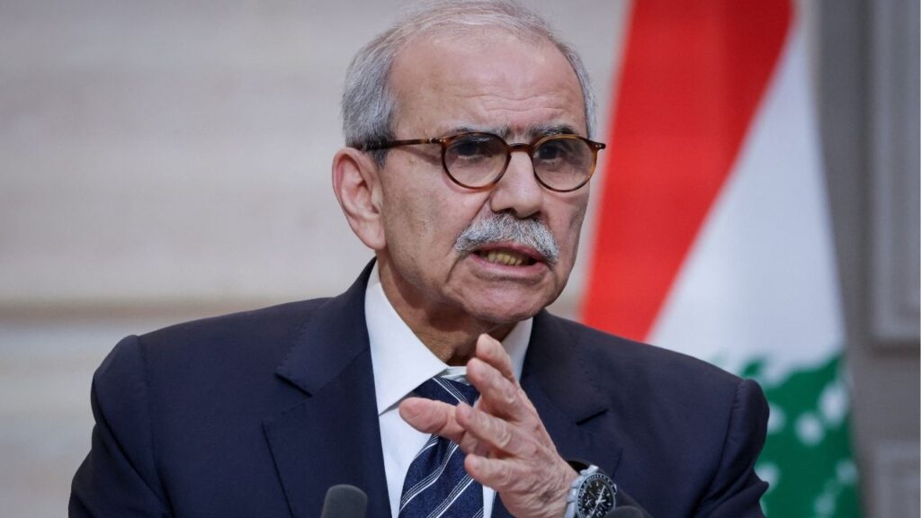 Lebanese Prime Minister Nawaf Salam speaks during a declaration press event held along with French President Emmanuel Macron (not pictured) following their meeting at the Elysee Presidential Palace in Paris, France, April 21, 2026. (Reuters File)