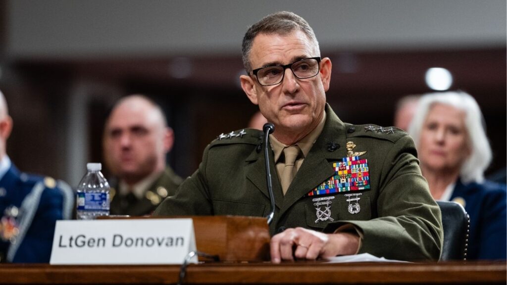 Lt. Gen. Francis Donovan, President Donald Trump’s nominee to be commander of the U.S. Southern Command, appears for his confirmation hearing with the Senate Armed Services Committee on Capitol Hill in Washington, Jan. 15, 2026. The U.S. military said on Tuesday, May 5, 2026, that it had struck another boat in the eastern Pacific Ocean, killing three people and bringing the death toll to at least 190 in the monthslong campaign against those who the United States alleges are engaged in drug smuggling at sea. U.S. Southern Command, led by Donovan of the Marine Corps, announced the attack on Tuesday evening. (Eric Lee/The New York Times)