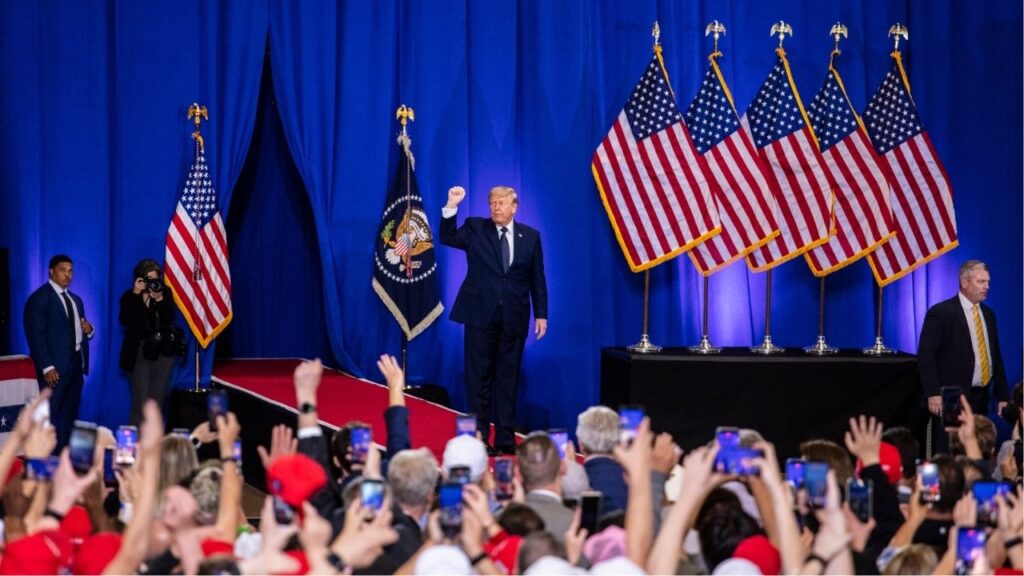 President Donald Trump dances after speaking at a political rally at Rockland Community College in Suffern, N.Y., May 22, 2026. President Trump appeared to suggest on May 30 that he was considering making himself the star of a series of concerts in Washington this summer celebrating the nation’s 250th birthday, after a wave of musicians dropped out of the events. (Bryan Anselm/The New York Times)