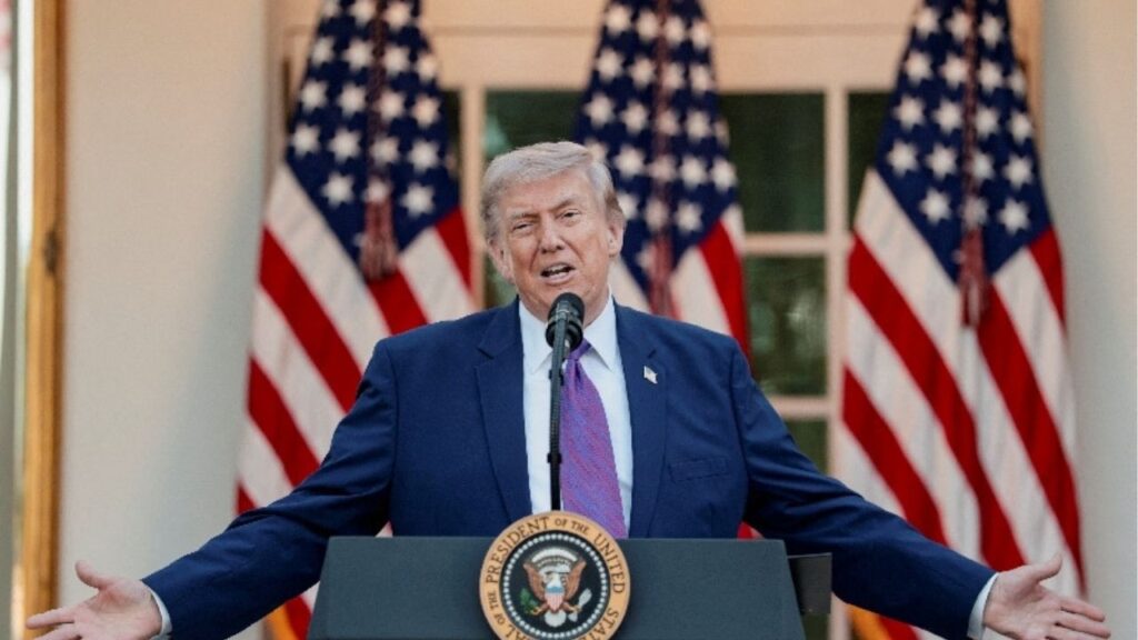 President Donald Trump gestures at the White House in Washington, D.C., U.S., May 11, 2026. (Reuters/Evelyn Hockstein)