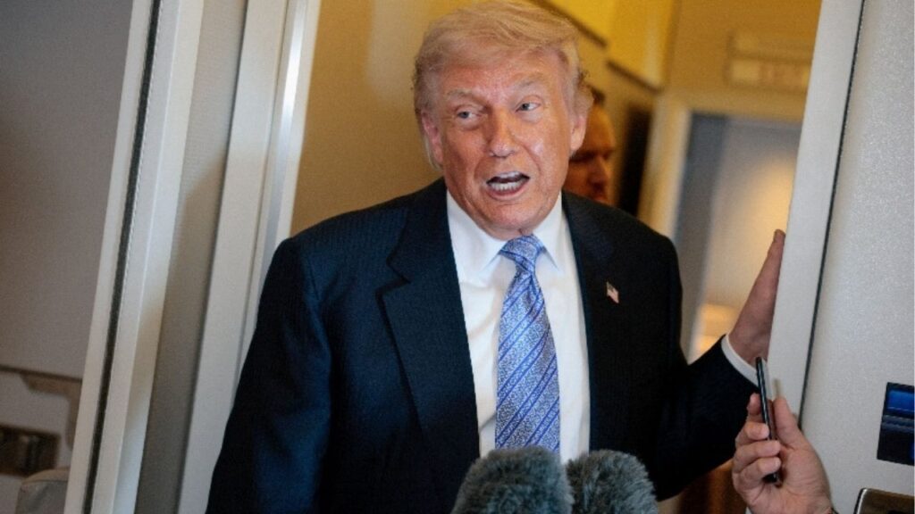 President Donald Trump speaks to the press aboard Air Force One enroute to the U.S. following his official visit with President Xi Jinping in China, May 15, 2026. (Reuters File)