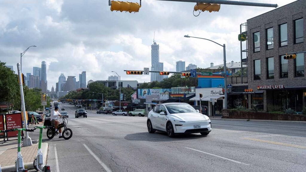 A Tesla robotaxi drives on the street along South Congress Avenue in Austin, Texas, U.S., June 22, 2025. (Reuters/File Photo)