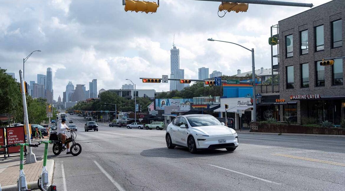 A Tesla robotaxi drives on the street along South Congress Avenue in Austin, Texas, U.S., June 22, 2025. (Reuters/File Photo)