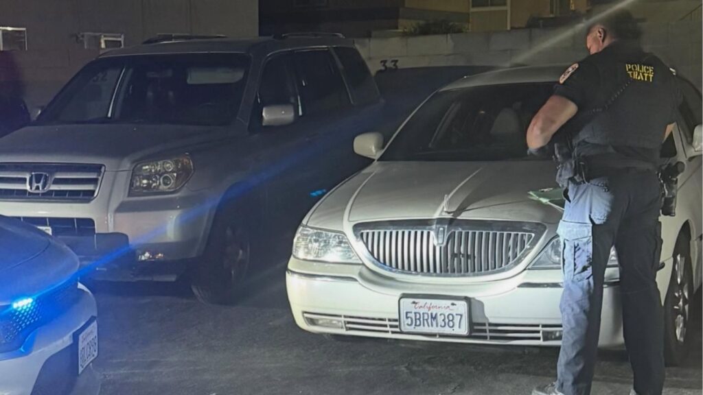 Richard Ramos, 45, was arrested in Visalia after authorities located a stolen vehicle at an apartment complex and booked him on auto theft and parole violation charges. (Visalia PD)