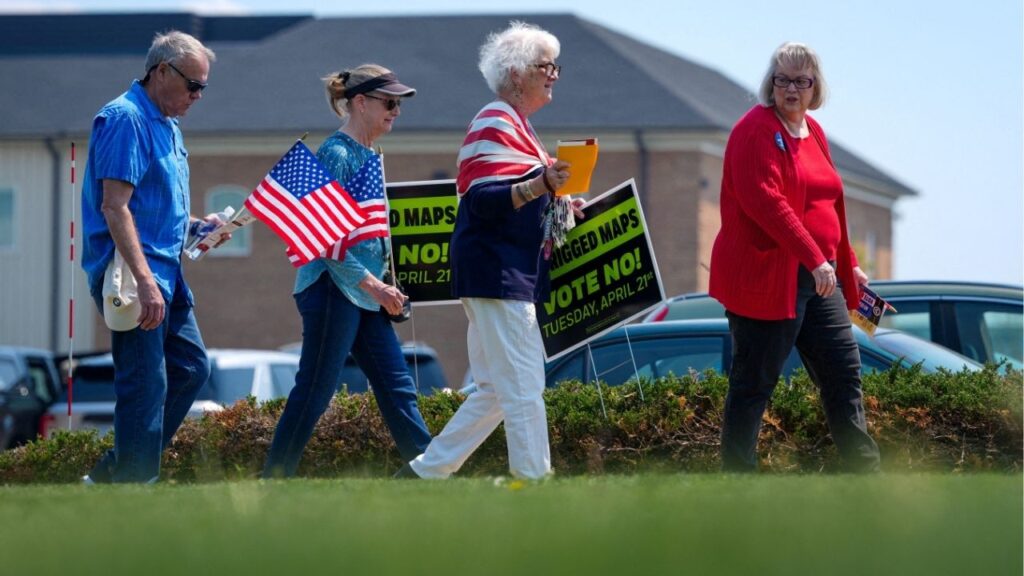 Supporters depart a campaign rally against Virginia Democrats' proposed state redistricting constitutional amendment ahead of the referendum special election on April 21, in Bridgewater, Virginia, April 11, 2026. (Reuters File)