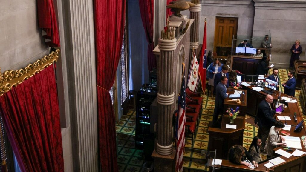 Tennessee legislators are seen on the House floor in Nashville on Wednesday, May 6, 2026, where they were expected to unveil a new House map that affects the city of Memphis. Tennessee Republicans on Wednesday proposed a congressional map aimed at diluting the state’s lone majority-Black district, a swift response to last week’s Supreme Court ruling that weakened a landmark voting rights law. (Brad J. Vest/The New York Times)
