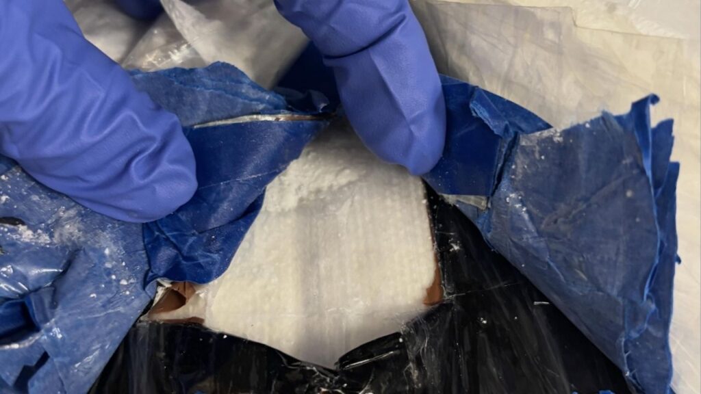 The California Highway Patrol Coalinga Area seized about 1 kilogram of suspected cocaine during a Sunday traffic stop on Interstate 5 in Fresno County, arresting the driver and passenger on drug sales-related charges. (CHP)