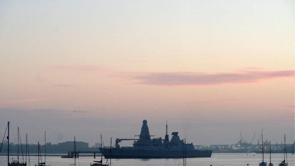 The HMS Dragon during ammunitioning operations at Upper Harbour Ammunitioning Facility (UHAF) in Portsmouth Harbour, after British Prime Minister Keir Starmer announced that Britain would deploy the naval vessel, along with helicopters equipped with counter drone capabilities, to the eastern Mediterranean as the conflict in the Middle East intensifies, in Portsmouth, Britain March 4, 2026. (Reuters File)