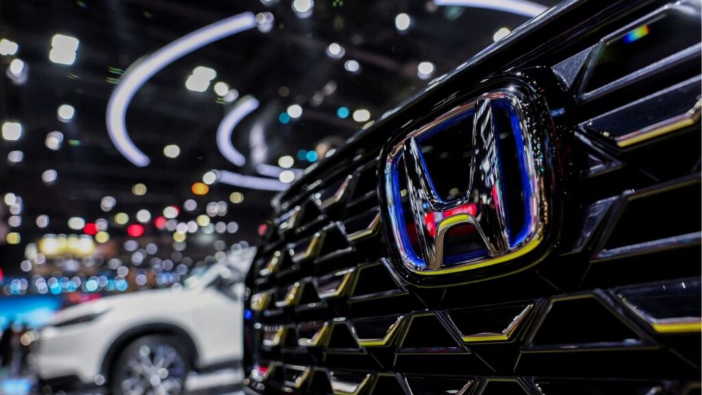 The Honda logo is displayed, at the 46th Bangkok International Motor Show in Bangkok, Thailand, March 24, 2025. (Reuters/Chalinee Thirasupa)
