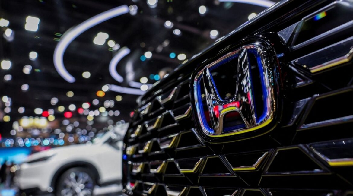 The Honda logo is displayed, at the 46th Bangkok International Motor Show in Bangkok, Thailand, March 24, 2025. (Reuters/Chalinee Thirasupa)
