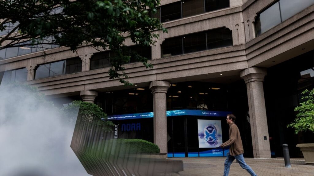 The National Weather Service headquarters in Silver Spring, Md., May 8, 2025. The National Weather Service is struggling to recover from last year’s deep staff cuts, raising doubts among some meteorologists about whether the agency is ready for severe storms or hurricane season, which starts next month. (Moriah Ratner/The New York Times)
