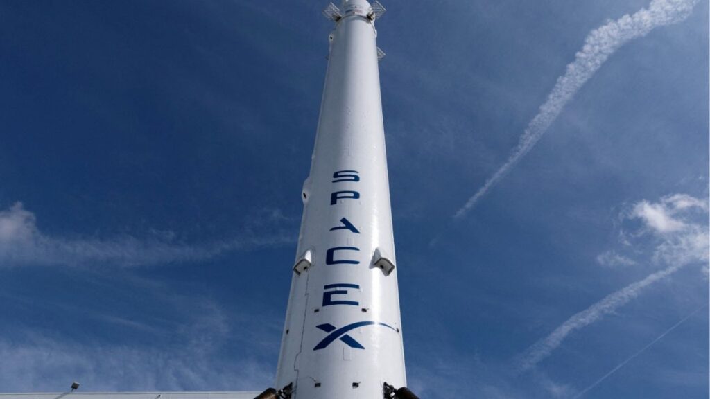 The SpaceX Falcon 9 rocket booster is shown outside the company's facility in Hawthorne California, U.S., April 23, 2026. (Reuters File)