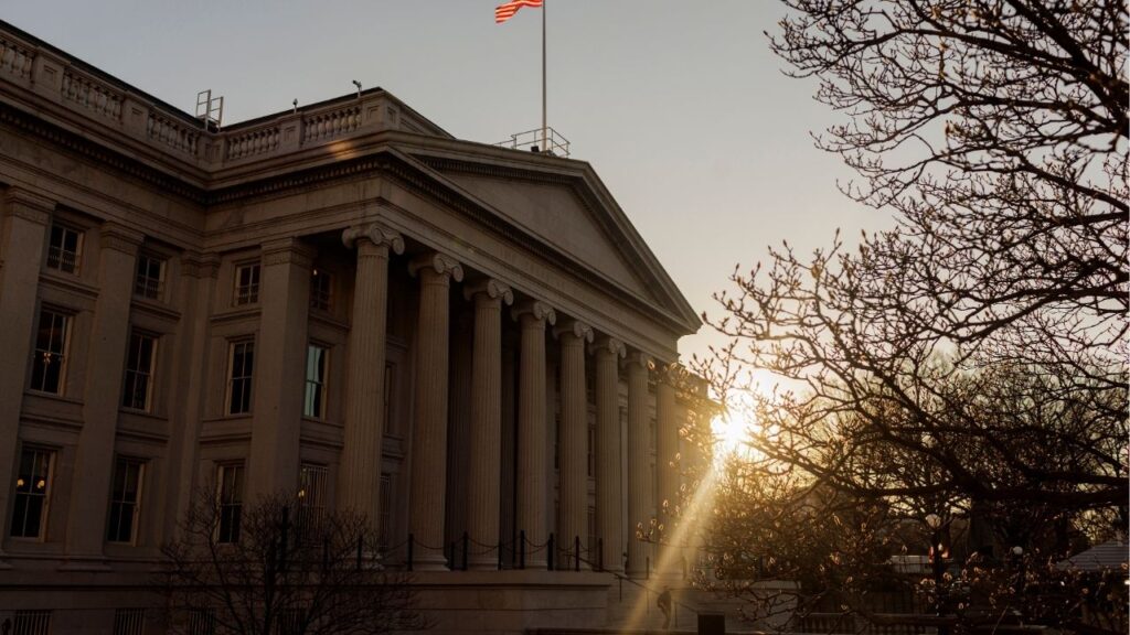 The Treasury Department building in Washington, Feb. 25, 2025. The top lawyer at the Treasury Department stepped down on Monday, May 18, 2026, in the wake of the creation of a $1.8 billion “anti-weaponization fund” that could soon make payments to President Donald Trump’s political allies, according to three people familiar with the move. (Jason Andrew/The New York Times)