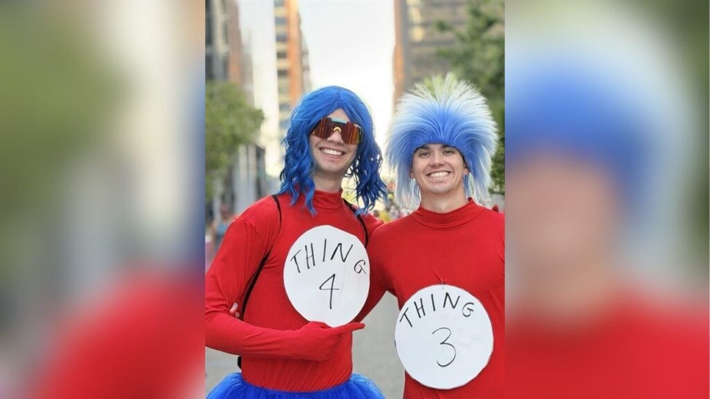 Thing 4 and Thing 3 before the race began at Bay to Breakers on May 17, 2026. (Anthony W. Haddad)