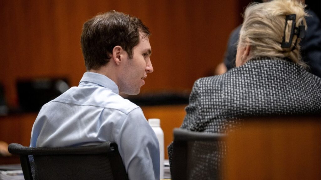 Tyler Robinson speaks with his attorney Kathryn Nester during a hearing for Robinson, accused in the fatal shooting of conservative activist Charlie Kirk, in 4th District Court in Provo, Utah, U.S., April 17, 2026. Trent Nelson/Pool via REUTERS