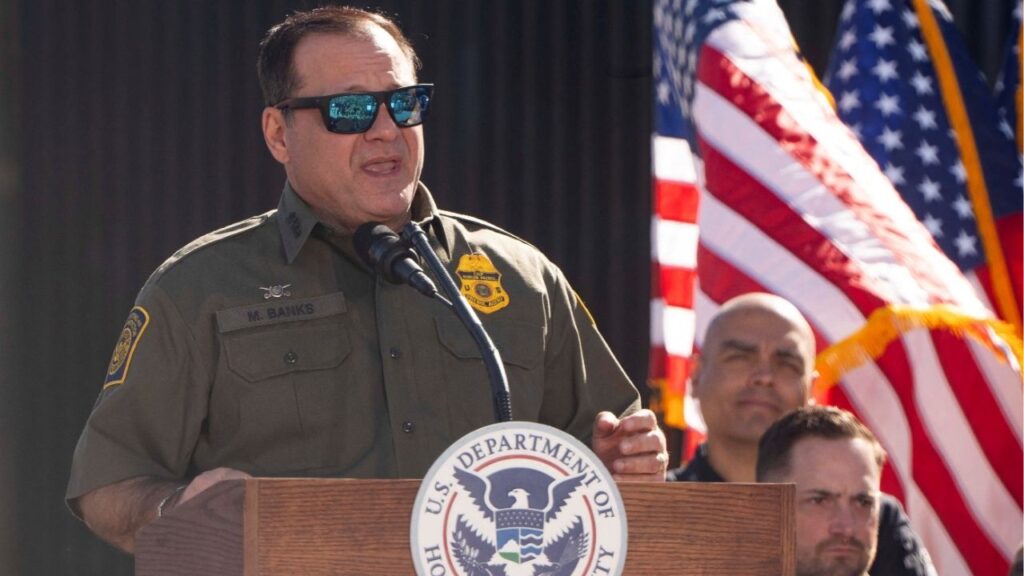 U.S. Border Patrol Chief Michael Banks speaks at the U.S.-Mexico border near Nogales, Arizona, U.S., February 4, 2026. (Reuters/Rebecca Noble)