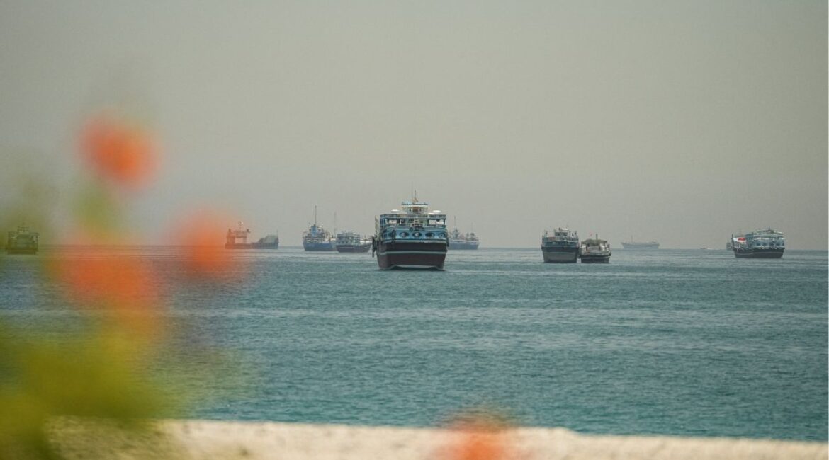 Vessels anchored at the Strait of Hormuz, as seen from Musandam, Oman, May 25, 2026. (Reuters/Stringer)