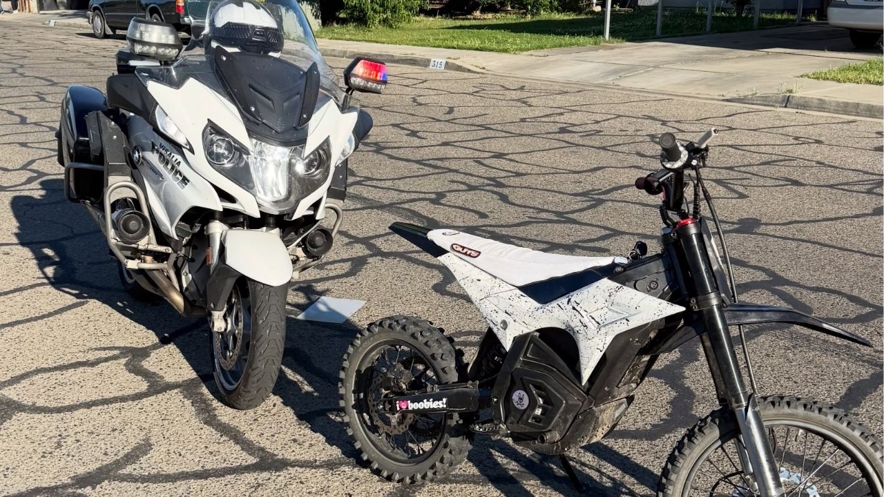 Visalia police issued 33 citations and towed two electric motorcycles during a bicycle and pedestrian safety enforcement operation that also highlighted California e-bike laws and safe riding practices. (Visalia PD)