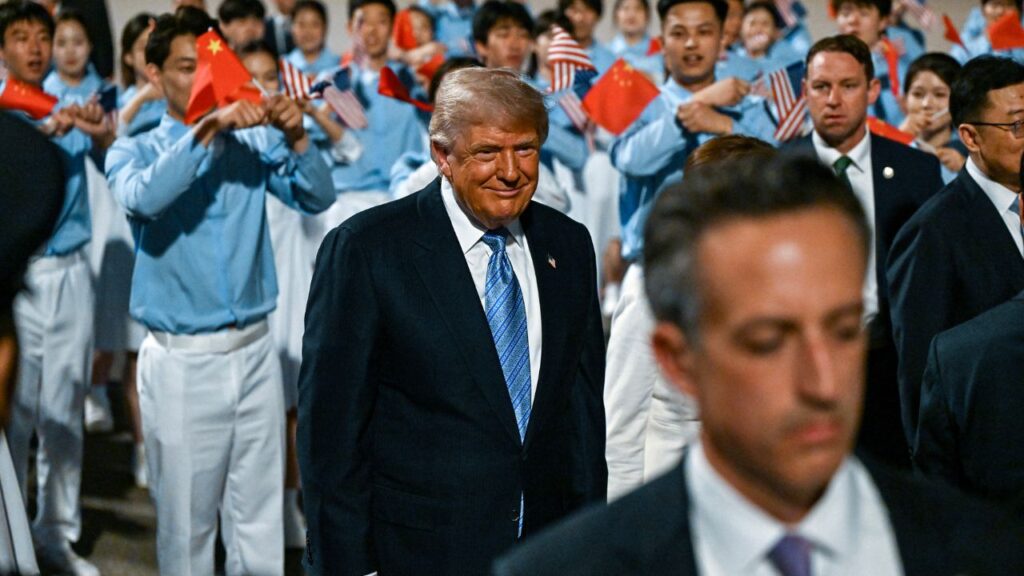 President Donald Trump arrives at Beijing Capital International Airport in Beijing, China, on Wednesday, May 13, 2026, for a two-day summit with China’s leader, Xi Jinping. The summit between the leaders of the United States and China in Beijing this week represents a pivotal moment for a global economy that has been upended by war and trade tension over the past year. (Kenny Holston/The New York Times)