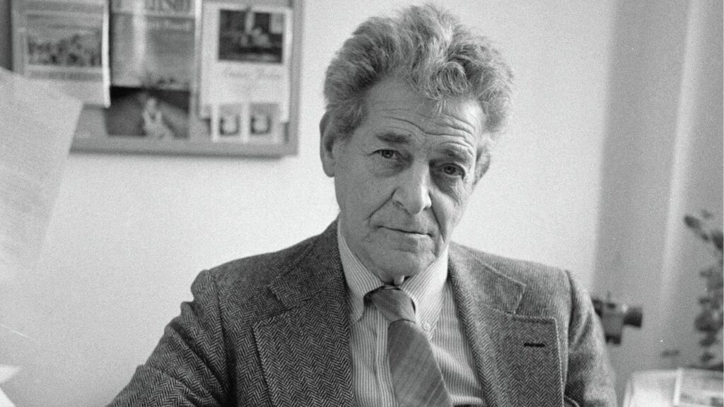 William Steig at his publisher’s offices in Manhattan, on Feb. 5, 1985. The writer and illustrator lived several lives before his book about a surly ogre became a Hollywood hit. (Joyce Dopkeen/The New York Times)