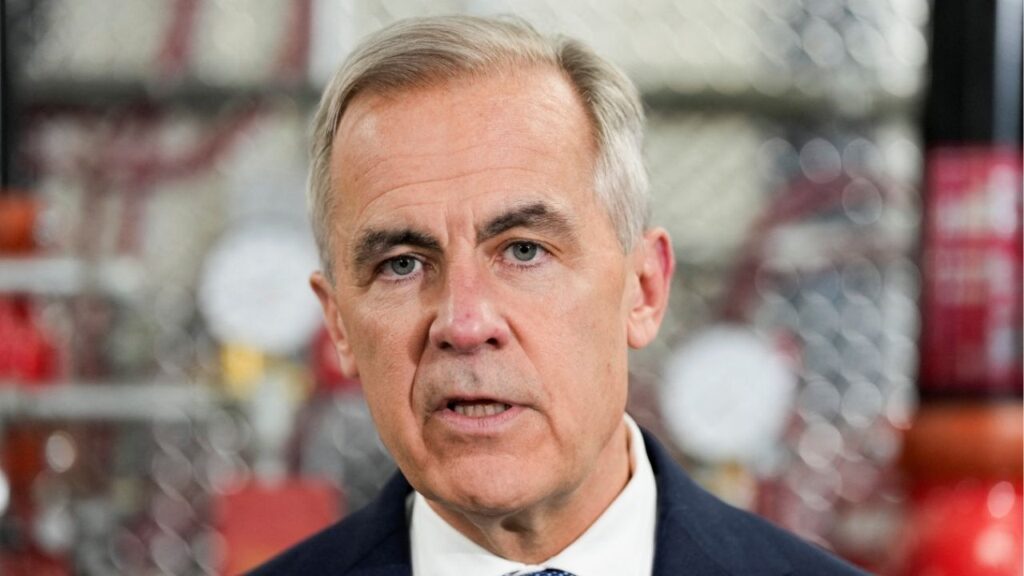 anada's Prime Minister Mark Carney speaks as he meets unionized skilled trades workers at the United Association of Journeymen and Apprentices of the Plumbing and Pipefitting Industry of the United States and Canada (UA) office in Calgary, Alberta, Canada, May 15, 2026. (Reuters/Todd Korol)