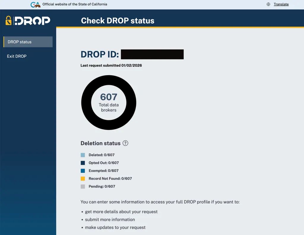 Image of the website of the California Privacy Protection Agency 