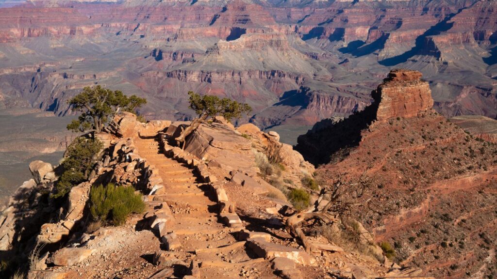 A view of the South Kaibab Trail, at Grand Canyon National Park in Arizona on March 5, 2020. Three people hiking at Grand Canyon National Park in Arizona died within a week from what appears to be heat-related illnesses as temperatures soared above 100 degrees, officials said. (John Burcham/The New York Times)