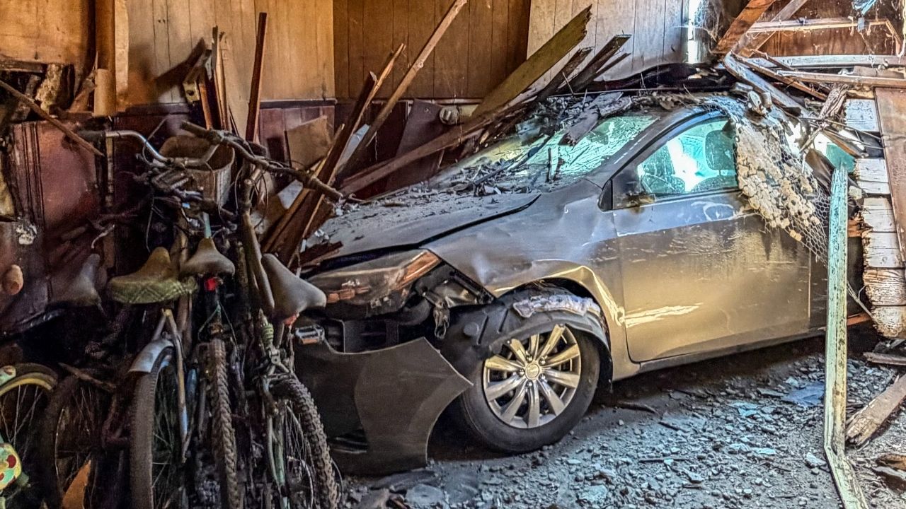 A collision in Reedley sent a Toyota Corolla into an unoccupied building, leaving those involved with only minor injuries. (CHP)