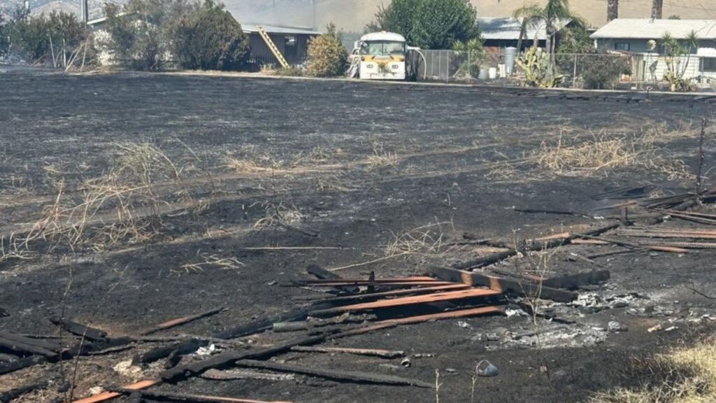 A debris fire in Cutler that spread into vegetation and threatened homes left one resident hospitalized and three firefighters injured during suppression efforts, according to the Tulare County Fire Department. (Tulare County FD)