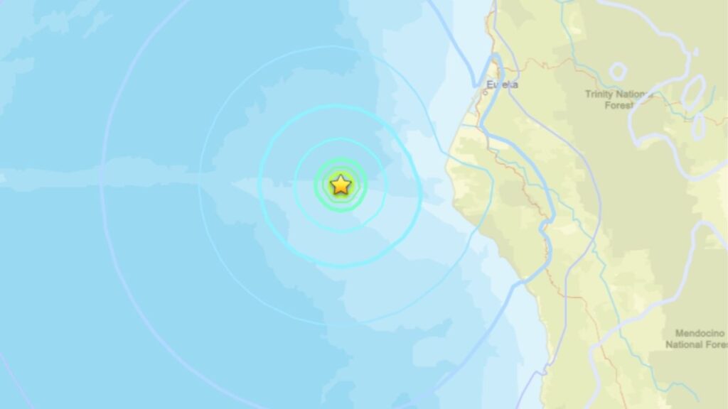 A magnitude 5.1 earthquake struck about 40 miles west of Petrolia, California, at 5:45 a.m. PDT Wednesday, according to the Northern California Seismic Network. (USGS)