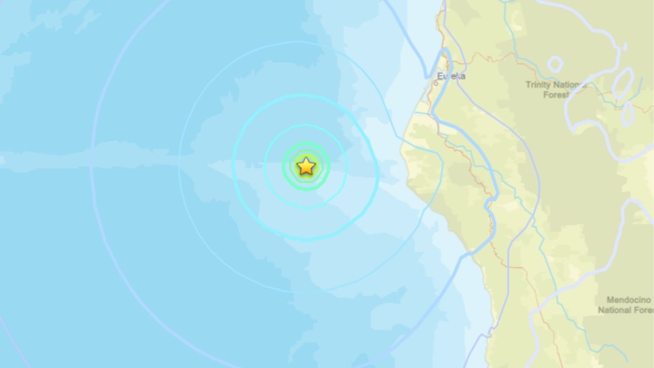 A magnitude 5.1 earthquake struck about 40 miles west of Petrolia, California, at 5:45 a.m. PDT Wednesday, according to the Northern California Seismic Network. (USGS)